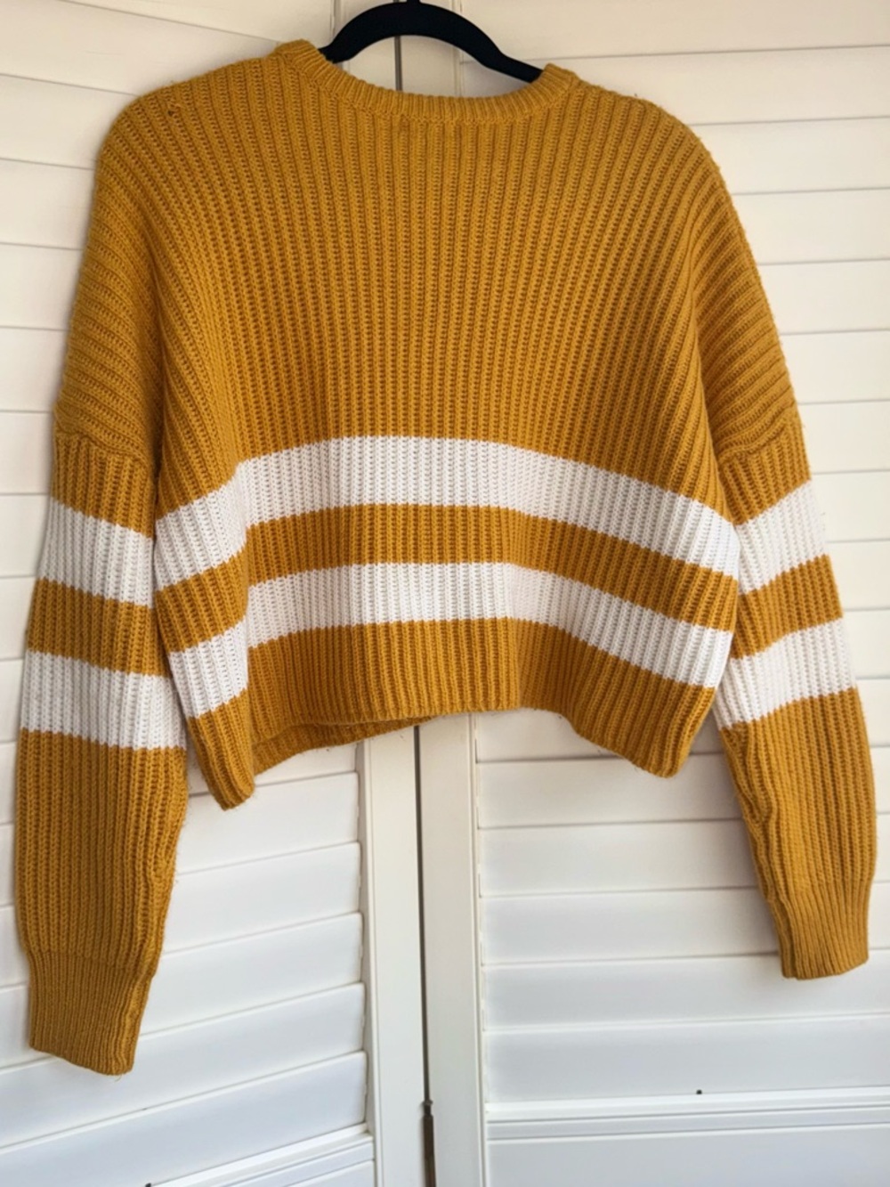 Urban Heritage Mustard and White Striped Crewneck Sweater